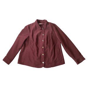 CJ Banks Womens Burgundy Button-Up Jacket Size with Pockets 1X